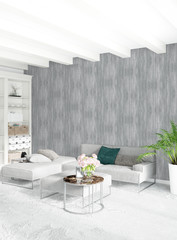 Modern loft interior bedroom or living room with eclectic wall with space. 3D rendering.