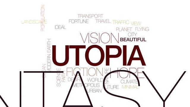 Utopia animated word cloud, text design animation. Kinetic typography.