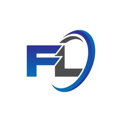 vector initial logo letters fl with circle swoosh blue gray