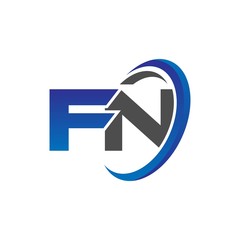 vector initial logo letters fn with circle swoosh blue gray