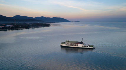 Obraz premium Sunset aerial view of Koh Phangan international port 