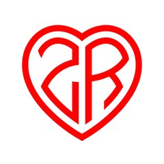 initial letters logo zr red monogram heart love shape