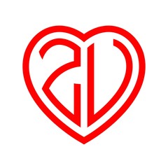 initial letters logo zu red monogram heart love shape