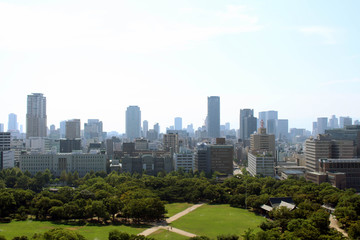 Fototapeta na wymiar The frame of skyline of Osaka, taken from Osaka Castle