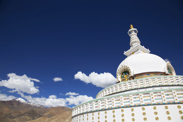 View of Tall Shanti stupa with beautiful sky, Leh, India