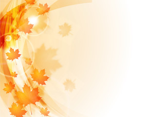Fototapeta na wymiar Blurred waves and maple leaves autumn background