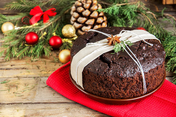 Fototapeta na wymiar Chocolate Christmas Pudding