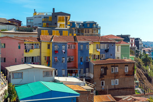 Colorful old houses seen in Valparaiso, Chile