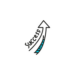 doodle up arrow with success text behind