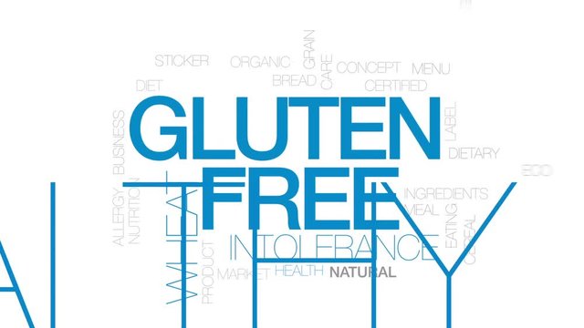 Gluten free animated word cloud, text design animation. Kinetic typography.