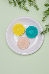 Chinese famous food. Mooncakes. Chinese pastries traditionally eaten during the Mid-Autumn Festival