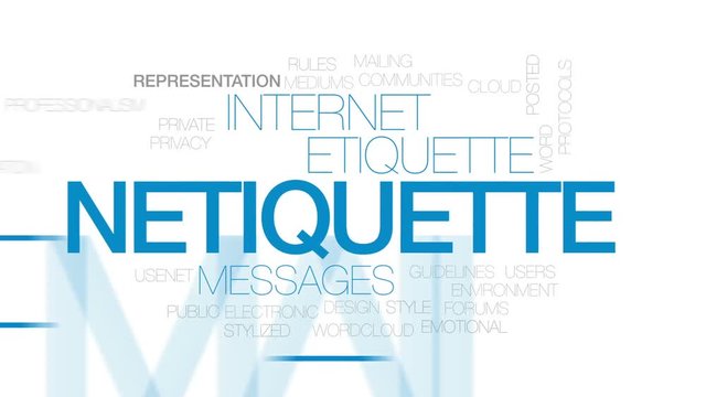 Netiquette animated word cloud, text design animation.