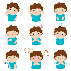 .Variety boy face expression illustration.