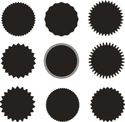 Set of vector starburst, sunburst badges. Black on white color. A collection of different types icon.