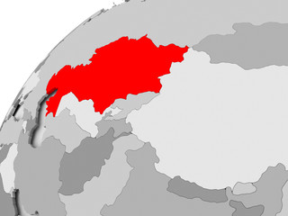 Kazakhstan on grey political globe