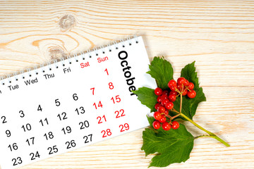 september 2017 notepad calendar with orange rowan berry branch