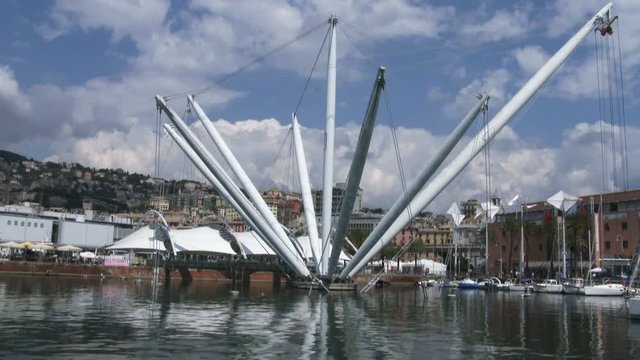 Bigo structure in the old port of Genoa, Italy.