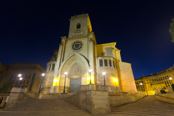 Wide angle shot of Albacete Cathedral  in night
