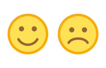 Happy and sad emoji smiley faces flat vector color icon for apps and websites