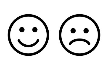 Happy and sad emoji smiley faces line art vector icon for apps and websites - obrazy, fototapety, plakaty