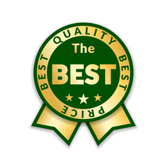 Ribbon award best price label. Gold ribbon award icon isolated white background. Best quality golden design for badge, medal, best choice, price, certificate guarantee product Vector illustration