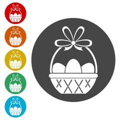 Easter eggs in a basket icons set 