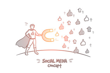 Social media concept. Hand drawn symbols of likes and dislike. Attracting attention on the Internet isolated vector illustration.