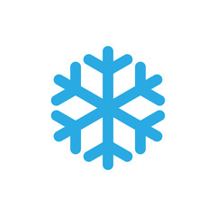 Obraz premium Snowflake icon. Blue silhouette snow flake sign, isolated on white background. Flat design. Symbol of winter, frozen, Christmas, New Year holiday. Graphic element decoration. Vector illustration