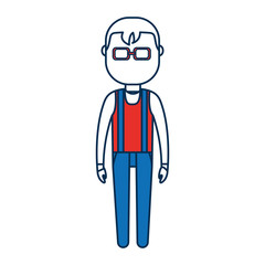 cartoon man with glasses and standing icon over white background colorful design vector illustration
