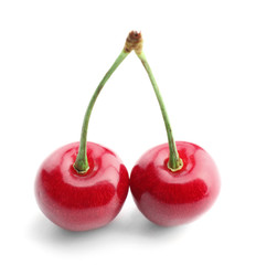 Fresh sweet cherries on white background