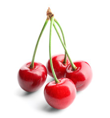 Fresh sweet cherries on white background
