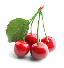 Fresh sweet cherries on white background