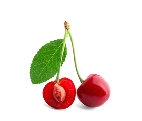Fresh sweet cherries on white background