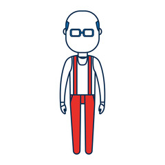 cartoon man with glasses and standing icon over white background colorful design vector illustration