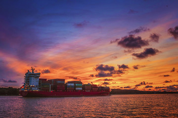 very beautiful colors in the evening sunlight shines on the ships in port
