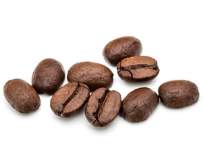 roasted coffee beans isolated in white background cutout