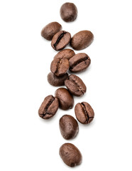 roasted coffee beans isolated in white background cutout