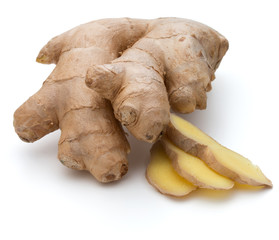 Fresh ginger root or rhizome isolated on white background cutout