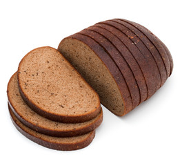 Fresh sliced rye bread loaf isolated on white background cutout