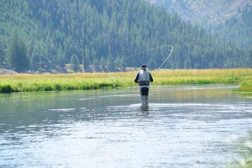 Foto auf Acrylglas Antireflex Fly-fisherman fishing in Madison river, Yellowstone Park © goodluz