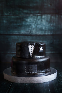 White And Black Tuxedo Wedding Or Birthday Cake