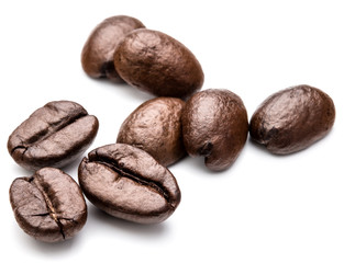 roasted coffee beans isolated in white background cutout