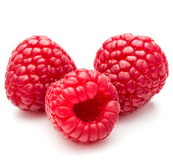 ripe raspberries isolated on white background close up