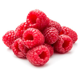 ripe raspberries isolated on white background close up