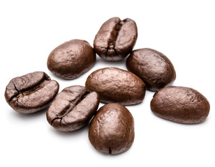 roasted coffee beans isolated in white background cutout