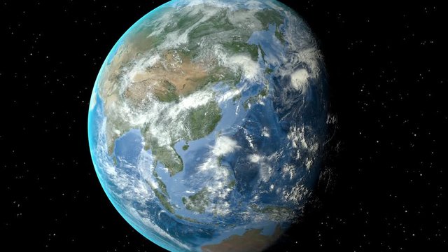 Night to day - rotating Earth. Zoom in on China outlined