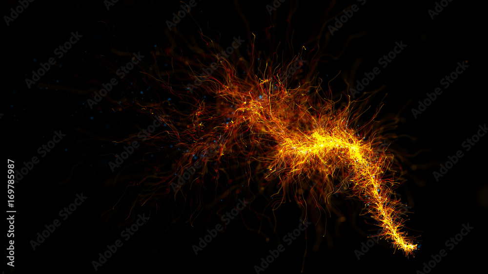 Poster 3d rendered particle trail background. abstract detailed particles structure. particles are emitted 