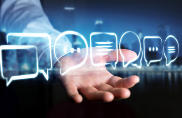 Businessman holding discussion icons sketch