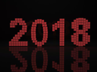 3d renderer image. Red cubes with 2018. New Year concept. on black background.