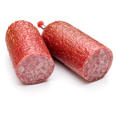 Salami smoked sausage piece isolated on white background cutout